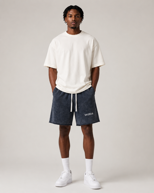 S A C R E D . Mineral Wash Raw Edge Shorts
