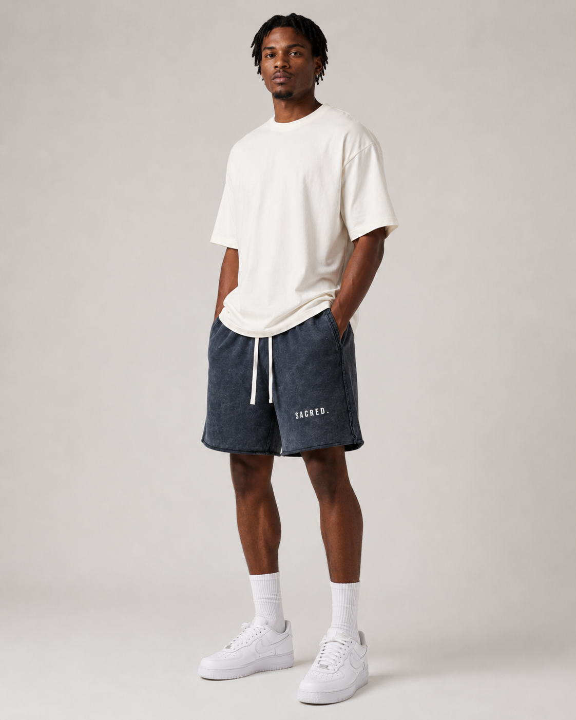 S A C R E D . Mineral Wash Raw Edge Shorts
