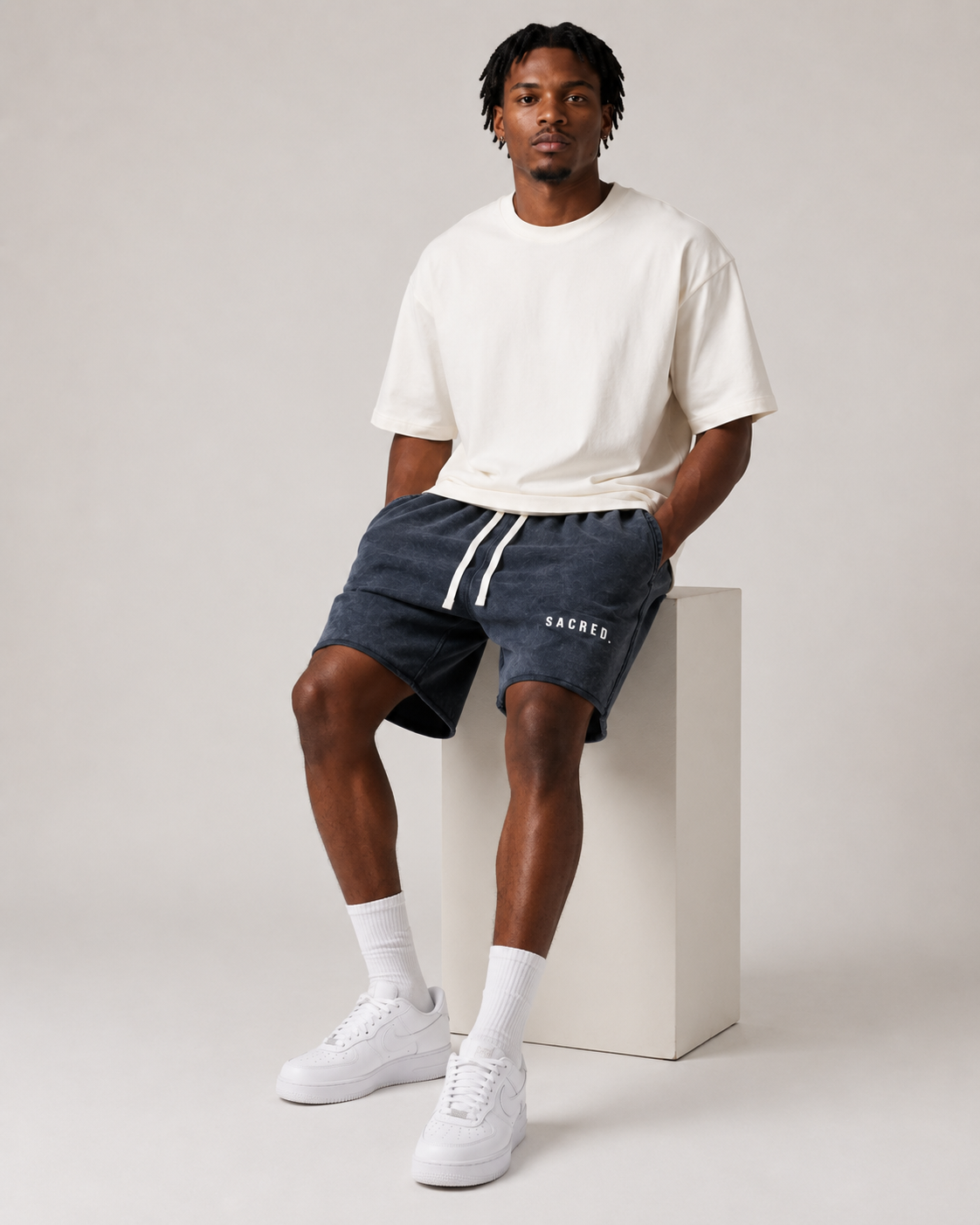 S A C R E D . Mineral Wash Raw Edge Shorts
