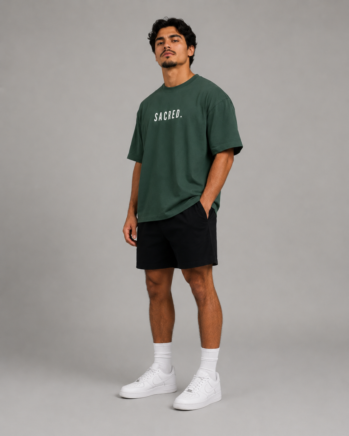 S A C R E D. Heavyweight Essential Tee — Dark Green