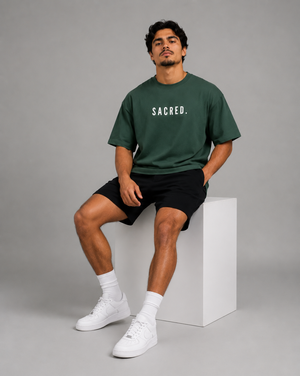 S A C R E D. Heavyweight Essential Tee — Dark Green