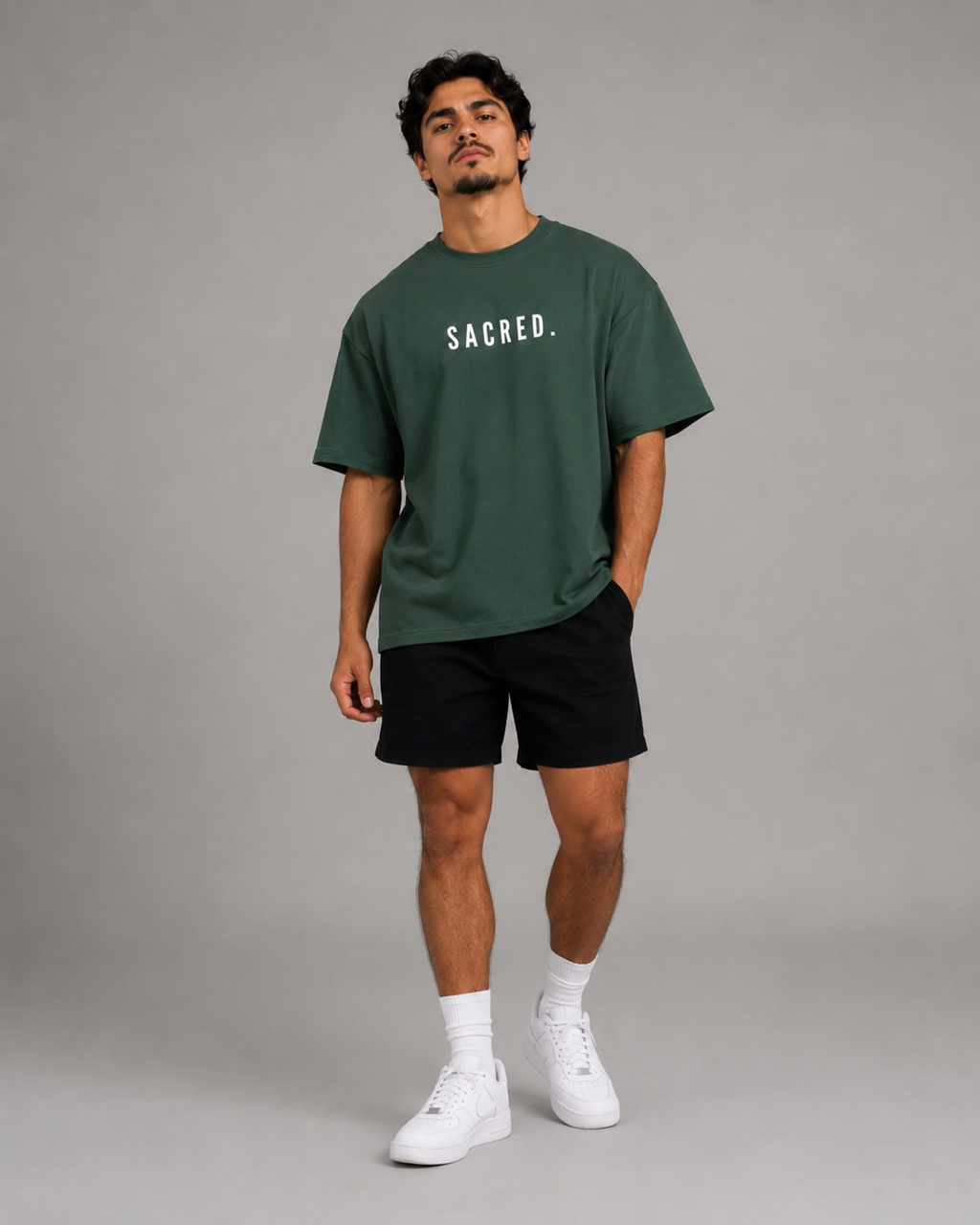 S A C R E D. Heavyweight Essential Tee — Dark Green