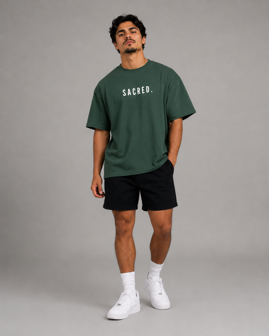 S A C R E D. Heavyweight Essential Tee — Dark Green