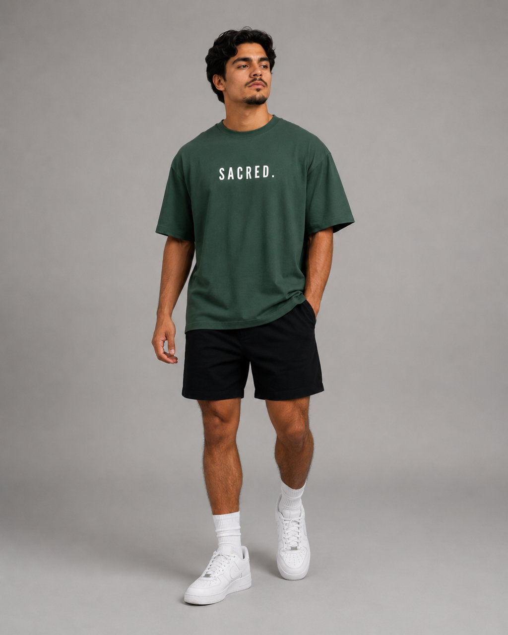 S A C R E D. Heavyweight Essential Tee — Dark Green
