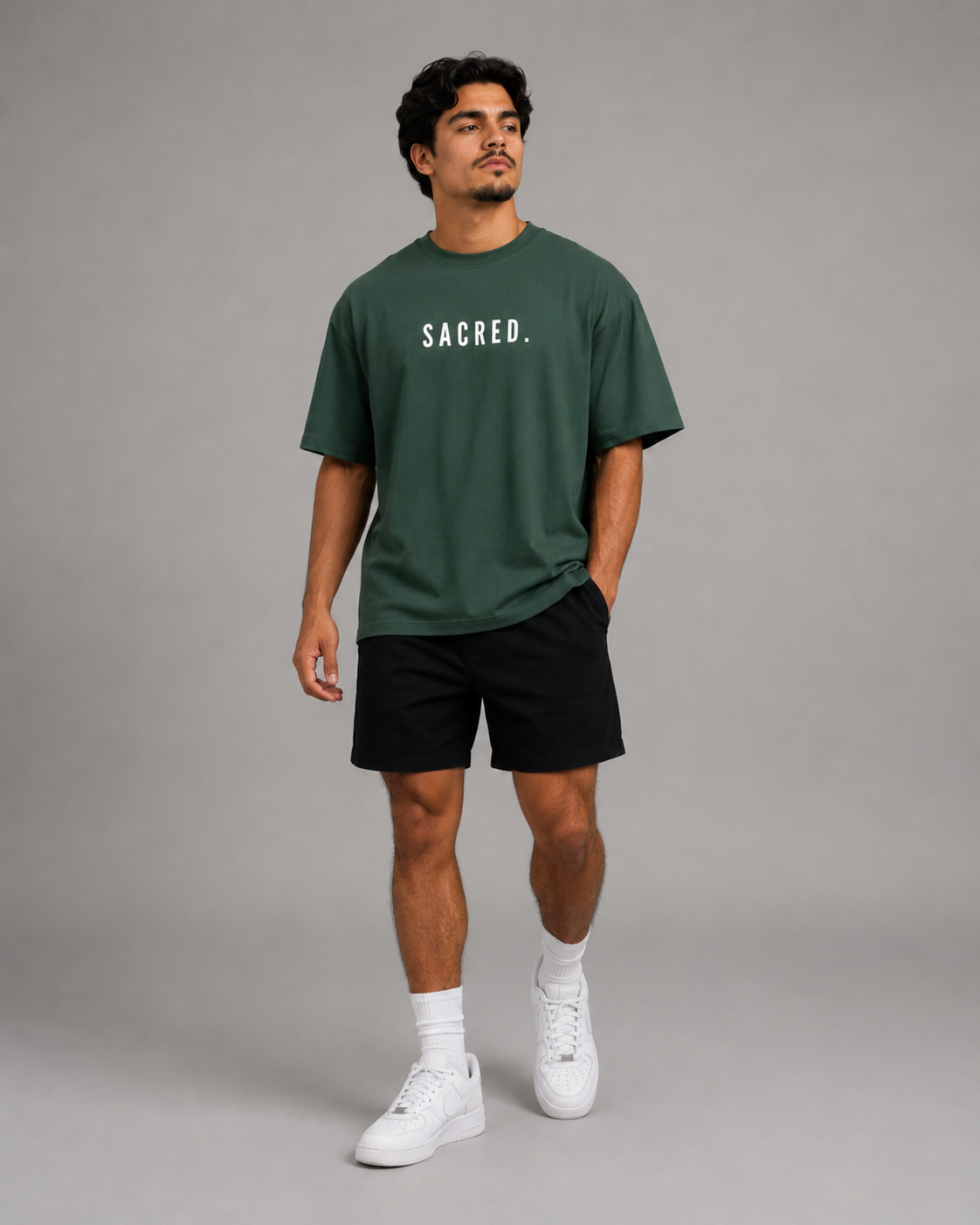 S A C R E D. Heavyweight Essential Tee — Dark Green