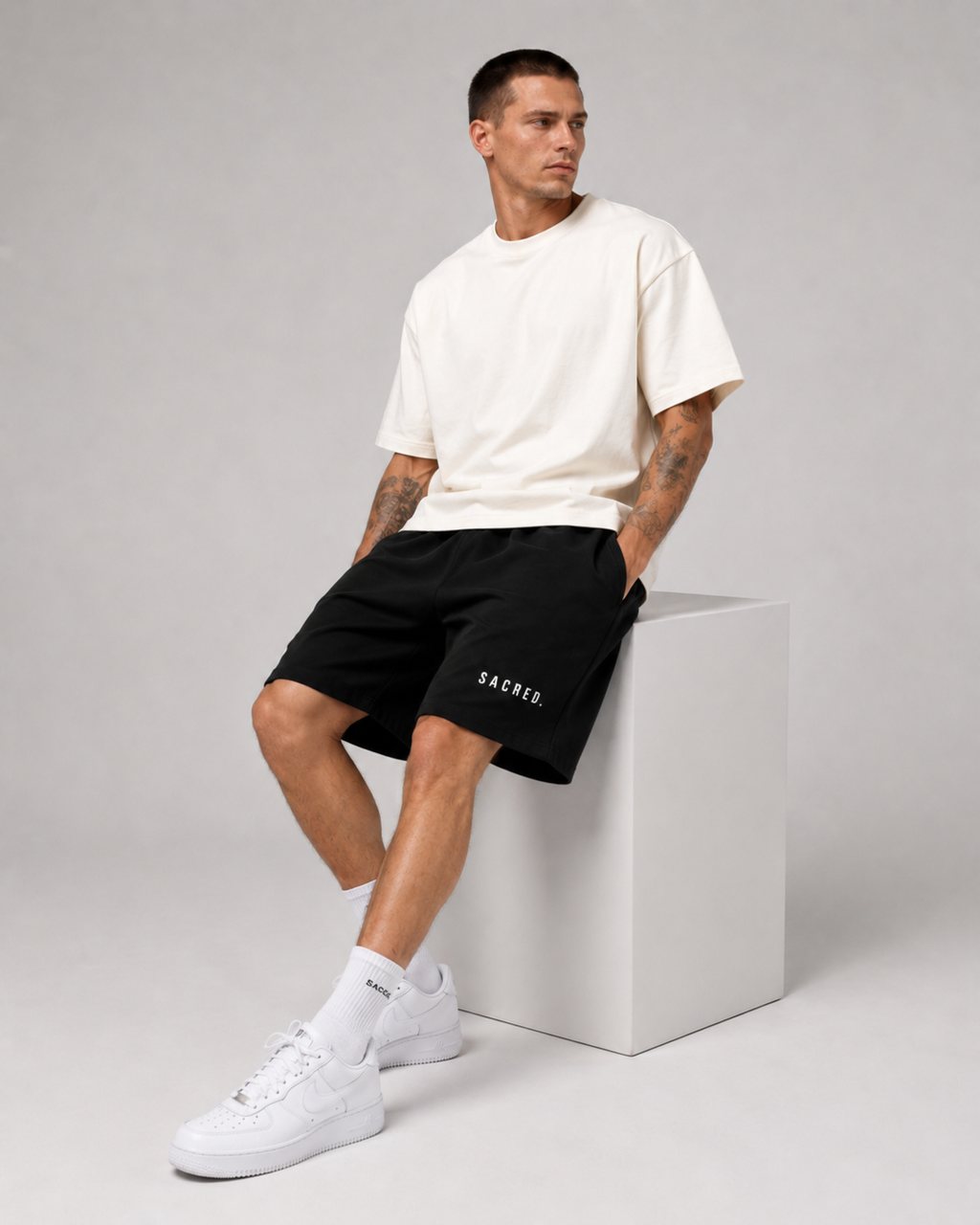 S A C R E D. Heavyweight Essential Shorts — Black