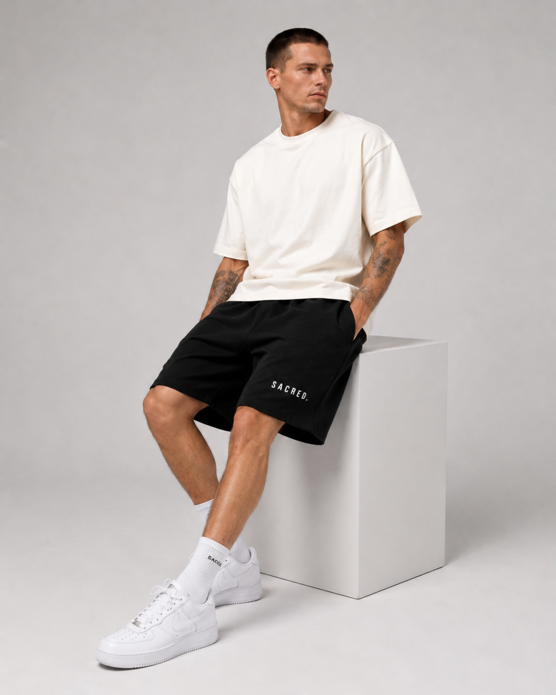 S A C R E D. Heavyweight Essential Shorts — Black