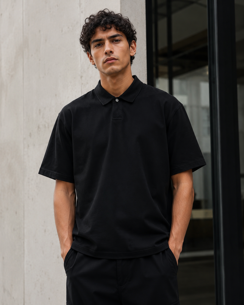 S A C R E D . Loose Cotton Polo Shirt — Black