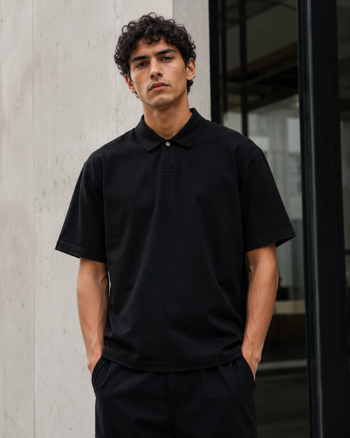 S A C R E D . Loose Cotton Polo Shirt — Black