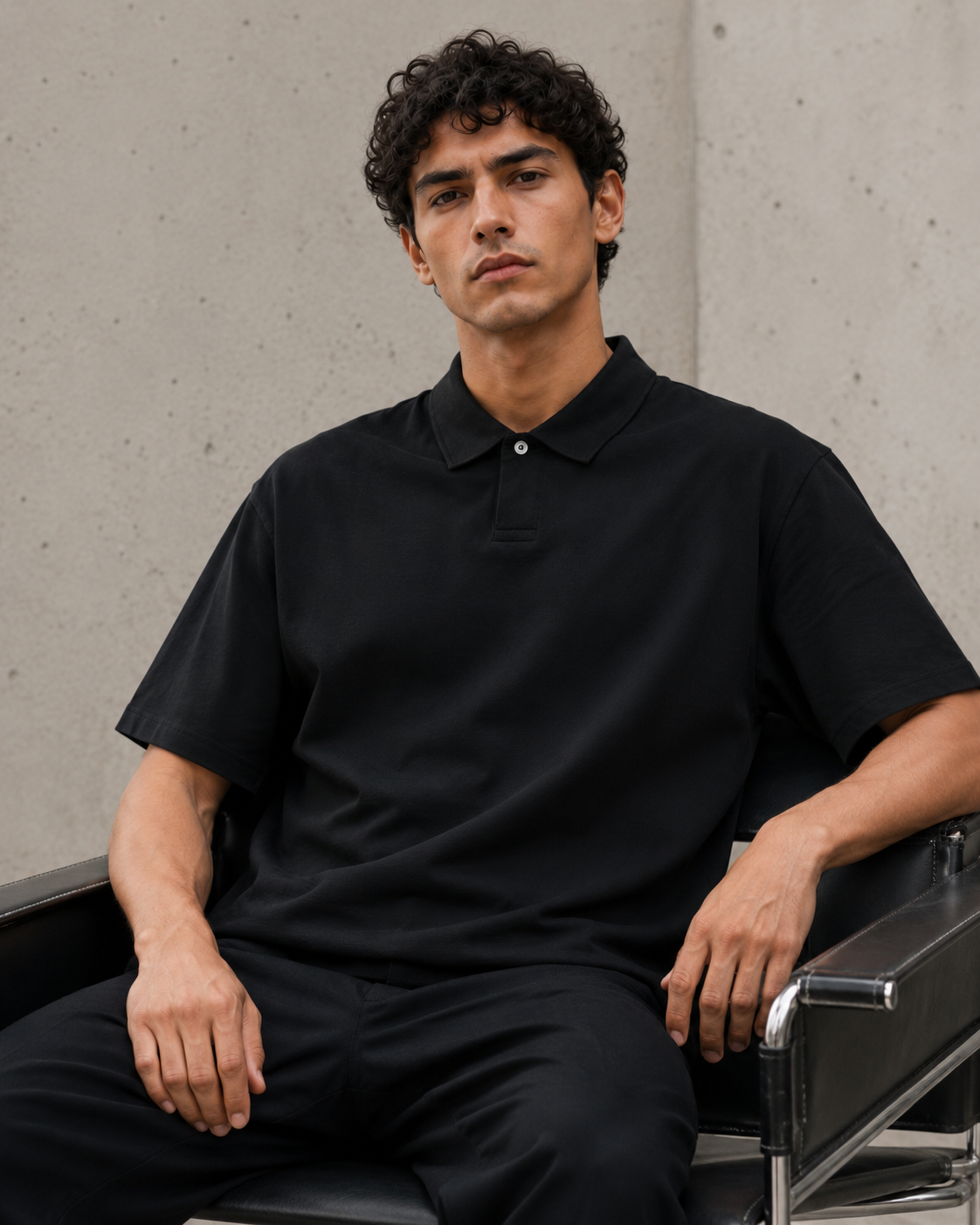 S A C R E D . Loose Cotton Polo Shirt — Black