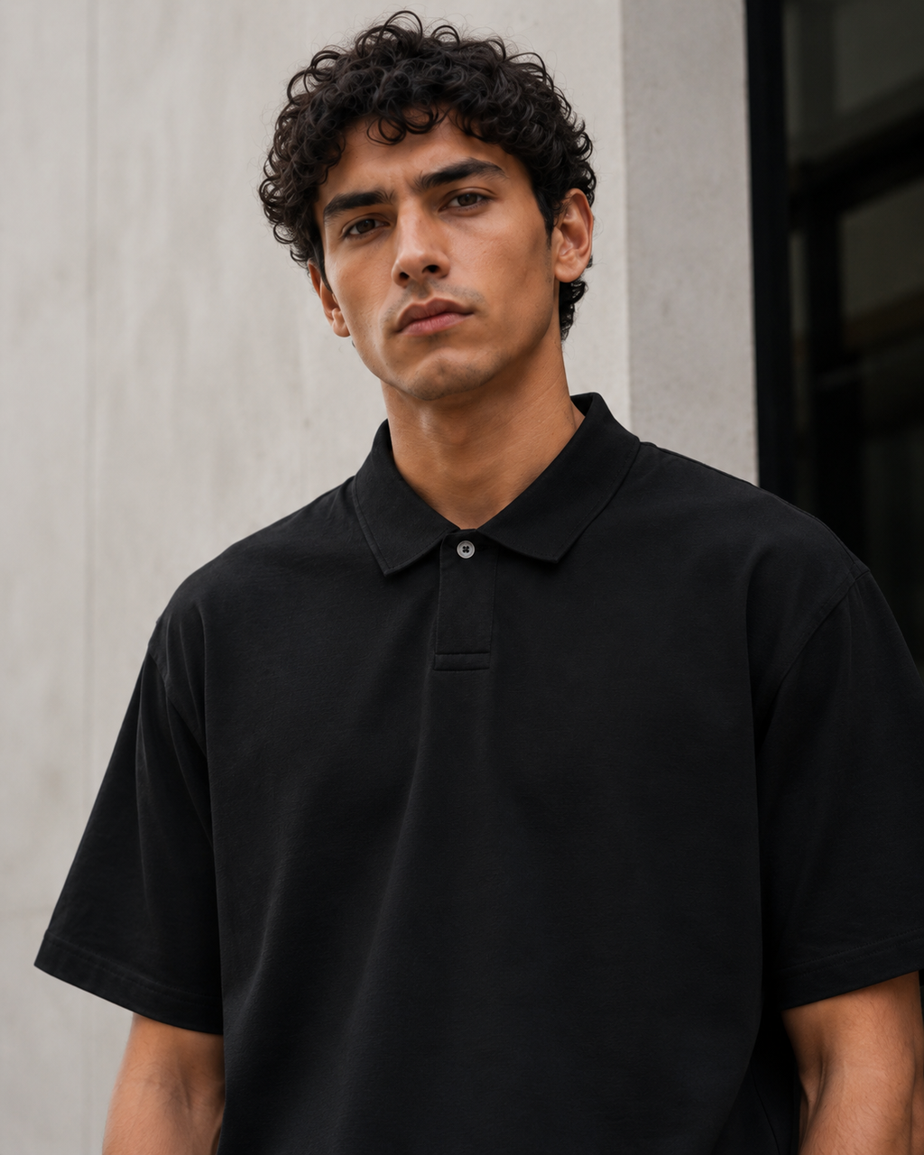 S A C R E D . Loose Cotton Polo Shirt — Black