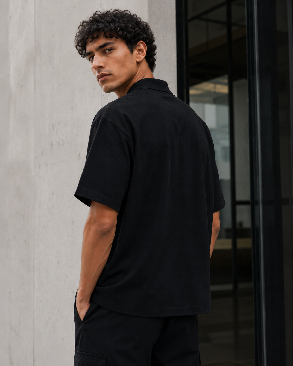 S A C R E D . Loose Cotton Polo Shirt — Black