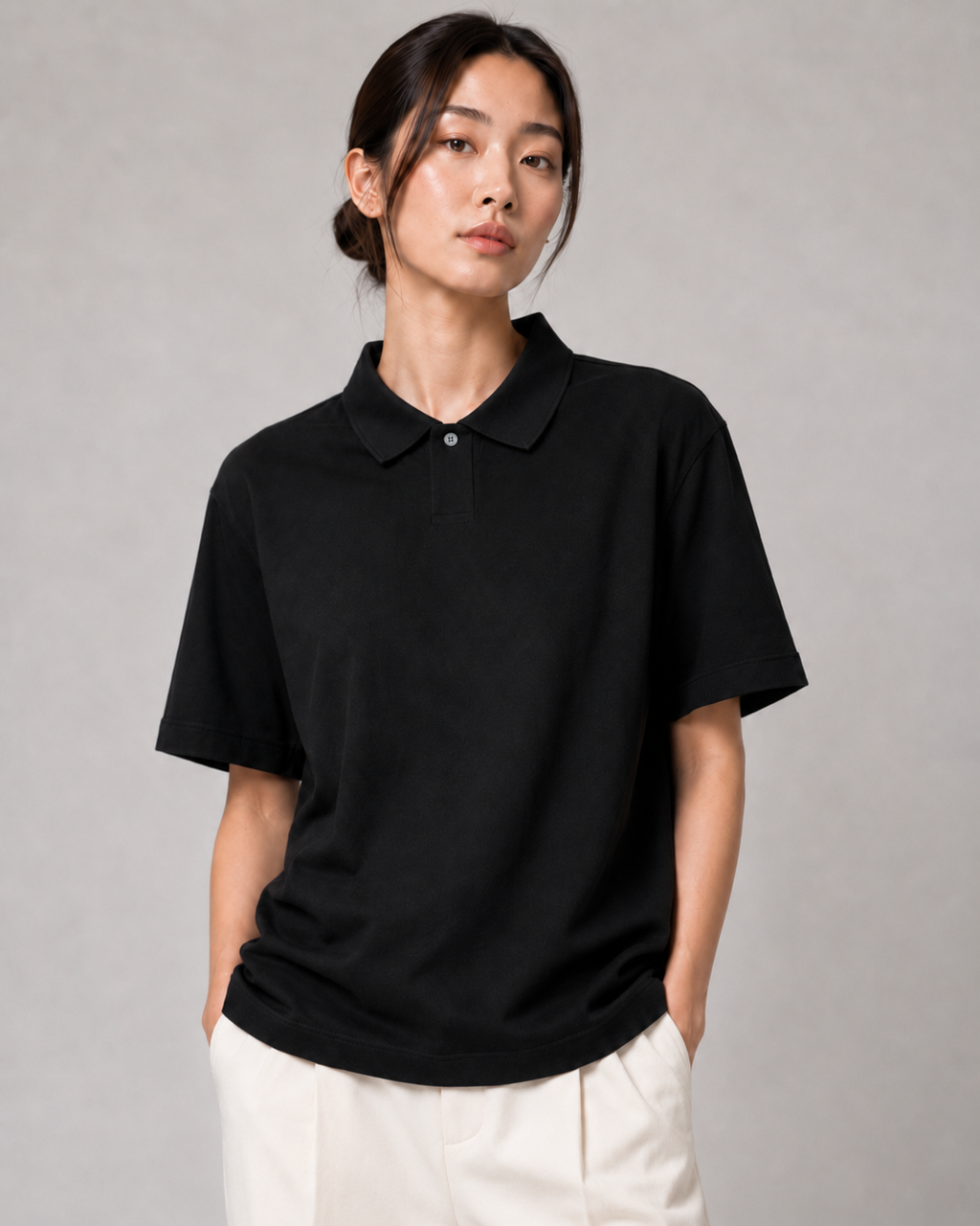 S A C R E D . Loose Cotton Polo Shirt — Black