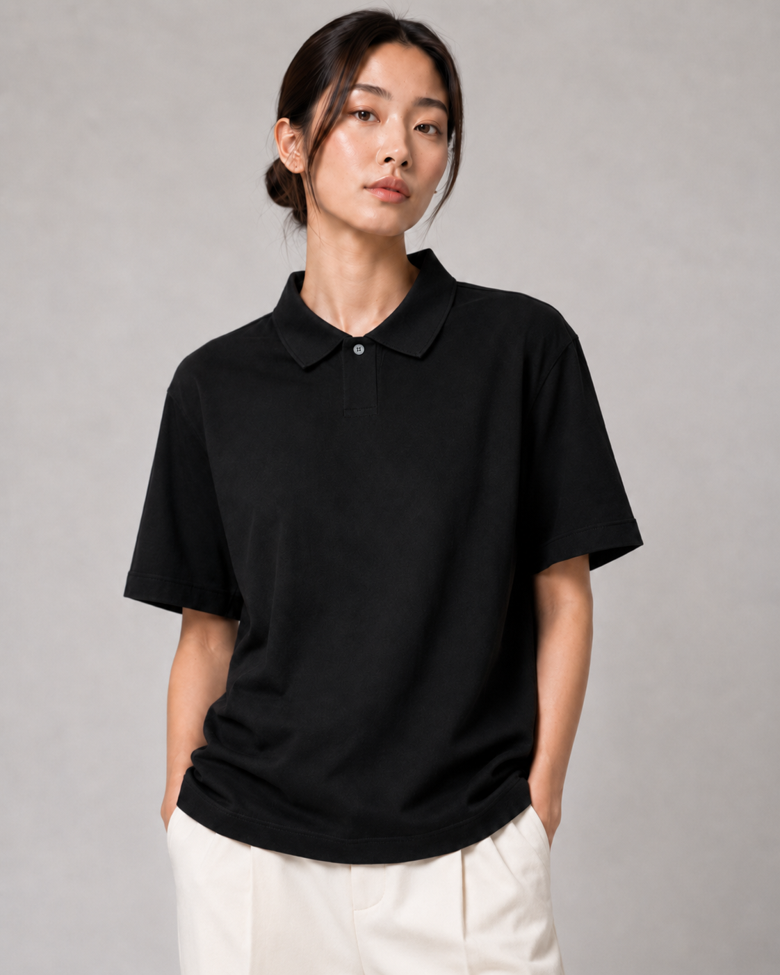 S A C R E D . Loose Cotton Polo Shirt — Black