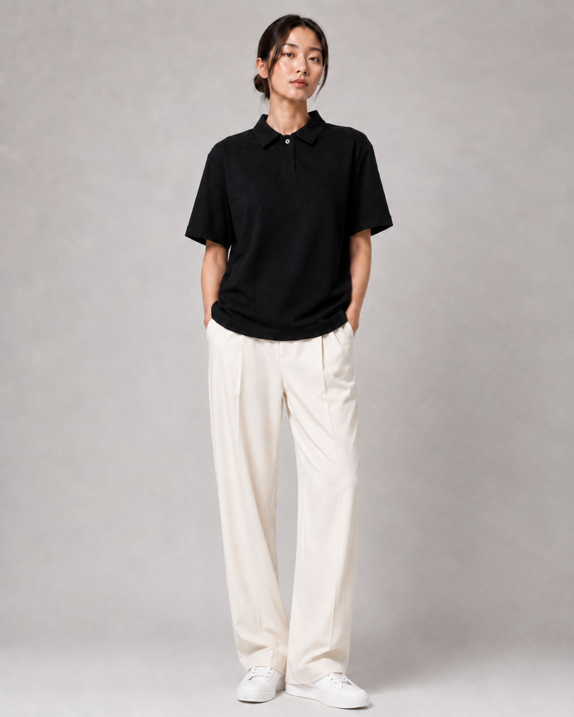 S A C R E D . Loose Cotton Polo Shirt — Black