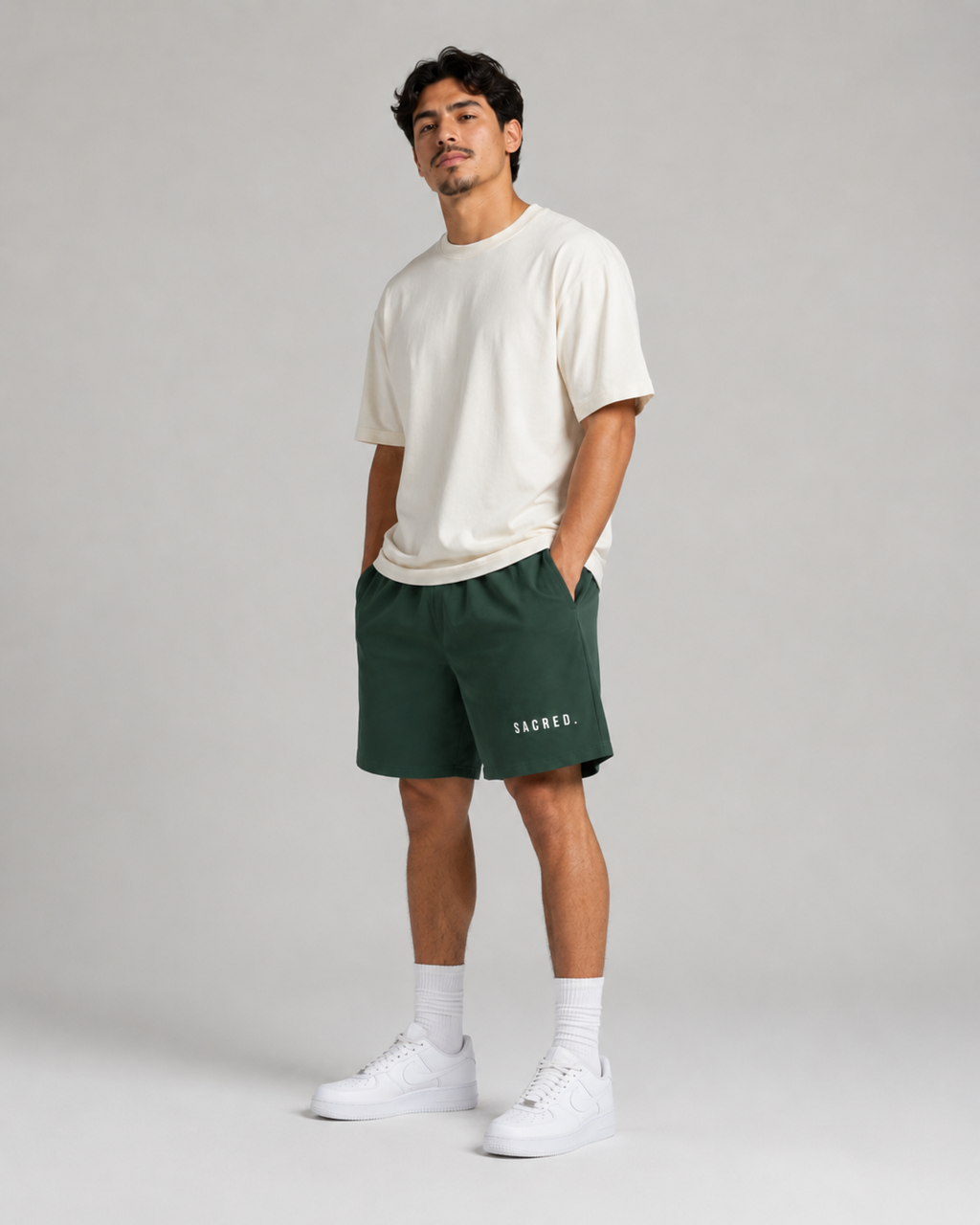 S A C R E D. Heavyweight Essential Shorts — Dark Green