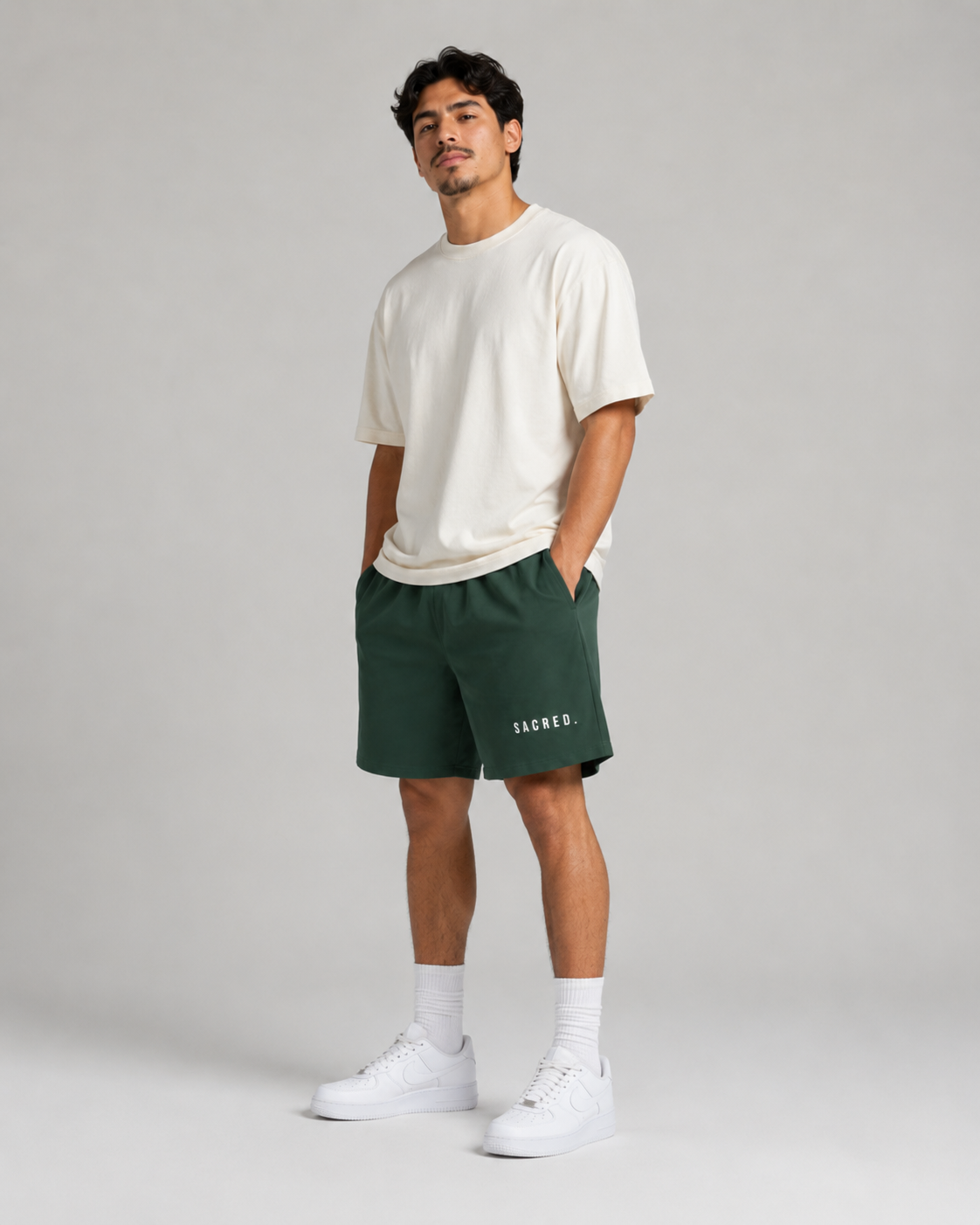 S A C R E D. Heavyweight Essential Shorts — Dark Green