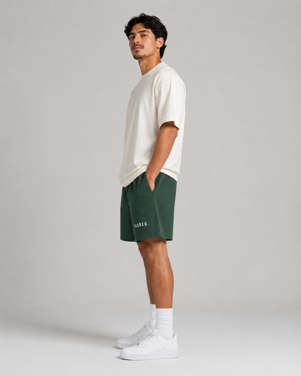 S A C R E D. Heavyweight Essential Shorts — Dark Green